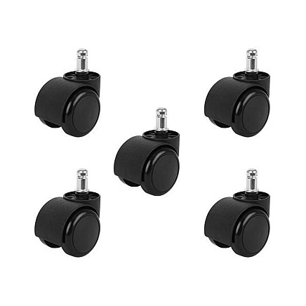 Universal 5-Pc Non-Scratch Quiet Polyurethane Black Replacement Wheels for Office, Gaming, Desk Chairs