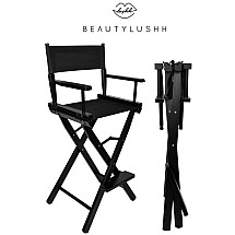 Portable Professional Makeup Artist's Chair - Lightweight, Waterproof, Beech Wood and Black Aluminum Folding Director's Chair - 140kg Capacity