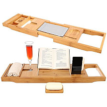 Deluxe Bamboo Bath Caddy - Adjustable, Moisture-Resistant Bathtub Shelf with Wine Holder & Extendable Book/Tablet Stand