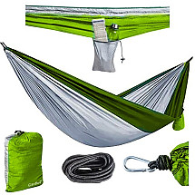 Durable Ultra-Light Travel Hammock - Santiago Double with Triple Seams & Easy-Carry Case, Perfect for Camping, Hiking - Green-Gray