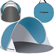 Viegla pludmales telts bērniem un pieaugušajiem ar UV staru aizsardzību, viegli uznirstoša, vēja necaurlaidīga un kompakta, ar koferi, 145x100x70cm, zili pelēka, zila
