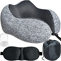 Ultimate Travel Comfort Kit: Ergonomic Memory Foam Neck Pillow, Noise-Canceling Ear Plugs, and Sleep Mask - Compact and Portable for Air Travel & Road Trips