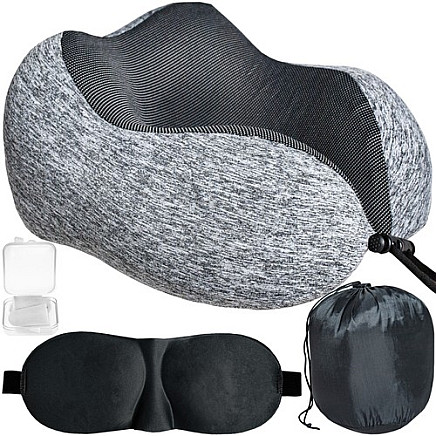 Ultimate Travel Comfort Kit: Ergonomic Memory Foam Neck Pillow, Noise-Canceling Ear Plugs, and Sleep Mask - Compact and Portable for Air Travel & Road Trips