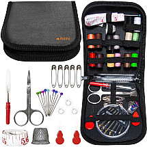 Compact 70 Piece Multicolor Sewing Kit with Black Organizing Case - Ideal for Beginners, Travel & Emergency Fixes