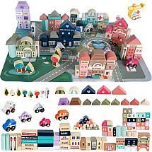 Creative City Wooden Blocks Set - 115-Piece Colorful, Durable, Developmental Playset with Buildings, Vehicles, and Trees