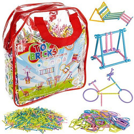 1000-Piece Colorful 3D Construction Straws Blocks Kit with Bag - Imagination-Boosting Building Toy Set for Kids