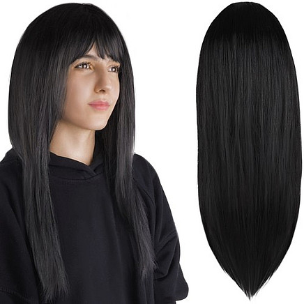 Black Versatile Synthetic Long Wig - High Quality, Easy Care, Female Party Wig Ideal for Dress-up, Themed Events, Transformative Look