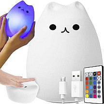 Interactive Kitten Silicone Night Lamp - Kid-Friendly, 16-Color LED, 9-Brightness Modes with Touch-Sensitive & Remote Control Functions