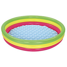 Bestway Multicolor Soft-Bottom Inflatable Kid's Pool, 211 L Capacity, Durable Vinyl 3 Rings Safety Pool - Fun Indoor/Outdoor Play Pool for Age 2+