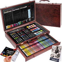 143-Piece Universal Creative Artwork Set - Portable Children's Painting Kits in Lockable Wooden Suitcase