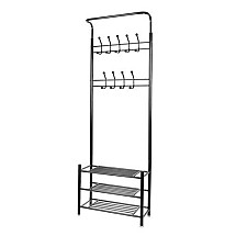 Space-Saving Multi-Functional 3-Shelf Wardrobe Clothes Hanger for Hall & Bedroom - Durable Iron Pipe Design with 18 Hooks