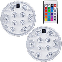 Многоцветные водонепроницаемые светильники LED с пультом дистанционного управления, 2 упаковки, 16 цветов и 4 режима, RGB освещение на батарейках для бассейнов, аквариумов и наружного использования