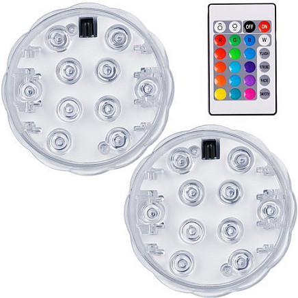 Multi-color Waterproof LED Lights with Remote, 2-Pack, 16-color & 4-mode, Battery Operated RGB Lighting for Pools, Aquariums and Outdoor Use