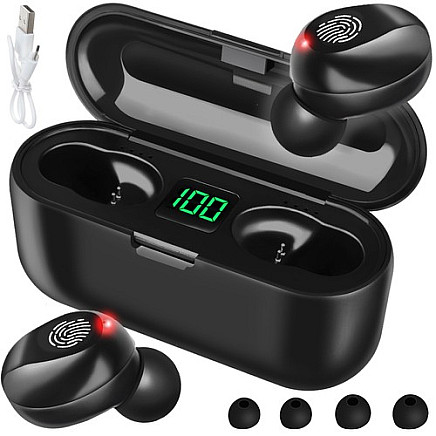 Bluetooth 5.1 Wireless Earbuds with LCD Display, Long-Range Connectivity, Quick Charge and 2000mAh Powerbank