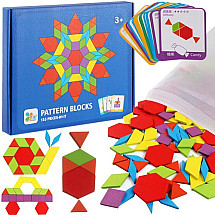 Kids Colorful Wooden Geometry Puzzle Kit - Educational Developing Logical Thinking Skills and Hand-Eye Coordination Toy Set