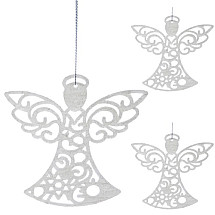 3 gab. mirdzošu eņģeļu eglīšu konfekšu komplekts - drošs, viegls svētku dekors ar sudraba piekaramo auklu