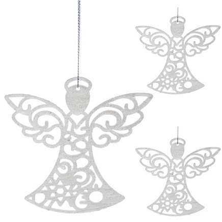 3-Piece Glittery Angel Christmas Tree Baubles Set - Safe Lightweight Holiday Decor with Silver Hanging Cord