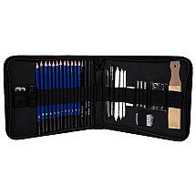 32-Piece Professional Sketching & Drawing Set - Universal Application Art Kit in Zippered Black Case, Ideal for School and Home Use, Gift Idea for Artists