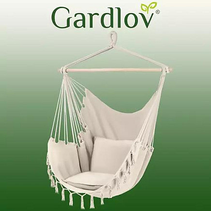 Relaxing Brazilian Style Cotton-Polyester Hammock Chair with Comfortable Pillows & Durable Wooden Bar, Suitable for Indoor and Outdoor Use