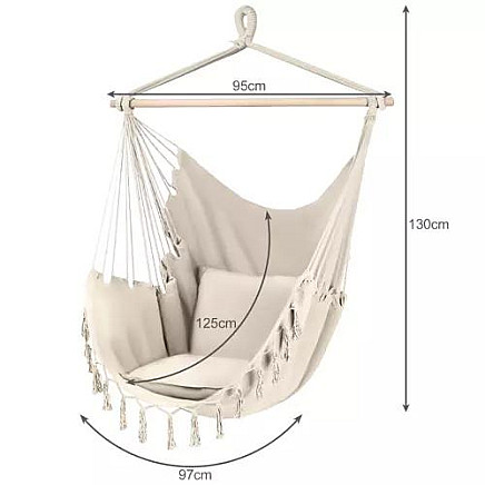 Relaxing Brazilian Style Cotton-Polyester Hammock Chair with Comfortable Pillows & Durable Wooden Bar, Suitable for Indoor and Outdoor Use