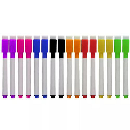 16-Pack Multifunctional Dry-Erase Markers Set - 8 Vibrant Colors with Abrasive Sponge & Magnet, Ideal for Whiteboards, Glass, Ceramics