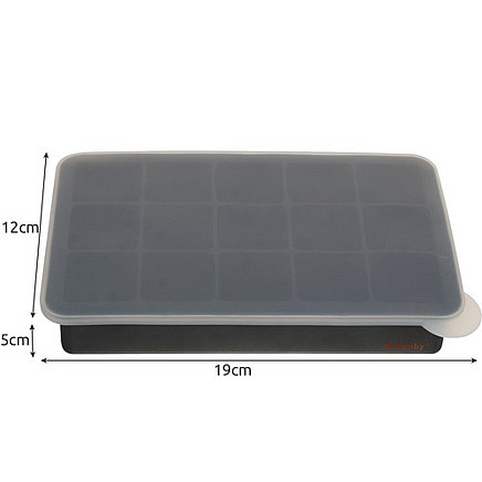 Silikona ledus kubiņu veidne ar vāku, 15 gab., pelēka