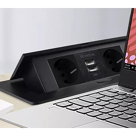 Galda Virsmā Paslēpta Izvelkama Dubulta Kontaktligzda ar USB