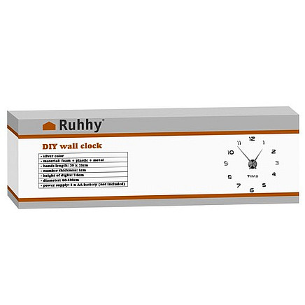 Liels DIY sienas pulkstenis ar 3D spoguļa efektu Ruhhy 22143, sudraba