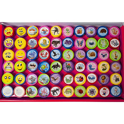 60-Piece Kids Stamping Set - Safe & Educational Multicolor Animal Emoticon Stamps for Creative Fun