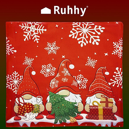Ziemassvētku spilvendrāna ar rūķiem 45x45cm Ruhhy 22312