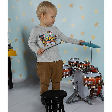 Bērnu 5 detaļu bungu komplekts ar tabureti - ritmu veicinoša un motoriku attīstoša rotaļlieta topošajiem mūziķiem