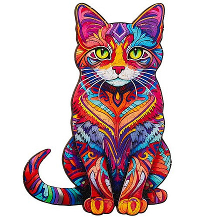 Koka Figūru Puzle Mīkla Bērniem un Pieaugušajiem - 130 detaļas, Kaķis