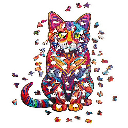 Koka Figūru Puzle Mīkla Bērniem un Pieaugušajiem - 130 detaļas, Kaķis