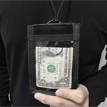 Daudzfunkcionāls ID kartes un caurlaides maciņš Trizand 23029 ar lentu, melns