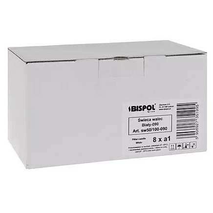 Baltas cilindra sveces, 10 cm, 8 gab. komplekts