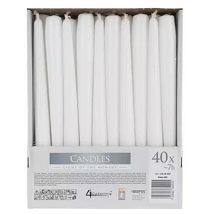 Konusveida galda sveces 40 gab. komplekts, baltas