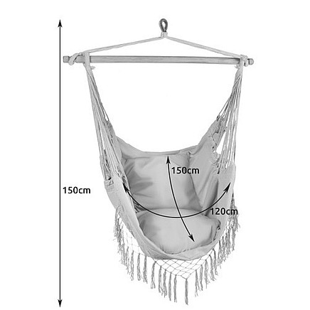 Brazīlijas šūpuļkrēsls ar apilveniem un stiprinājumiem, pelēks - 5900779951013 Brazīlijas šūpuļkrēsls ar apilveniem un stiprinājumiem, pelēks