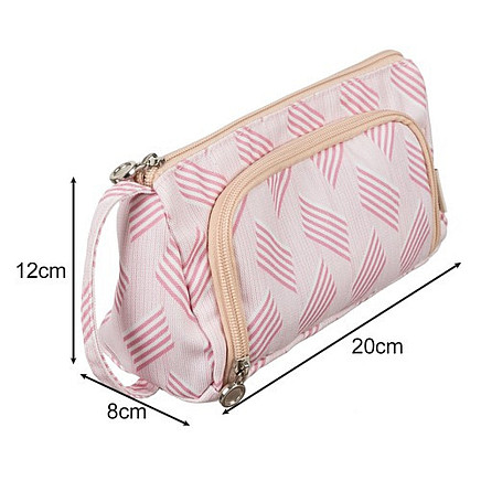 School Pencil Case Two-Compartment Folding Pouch Double Pink for Children