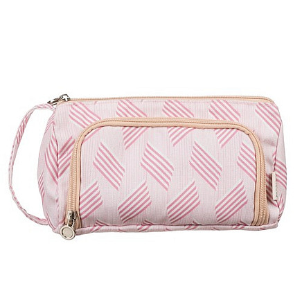 School Pencil Case Two-Compartment Folding Pouch Double Pink for Children