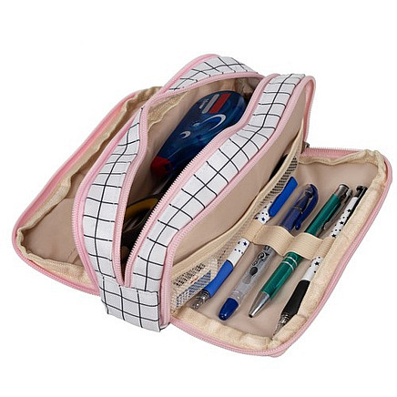 Triple foldable pencil case - checkered Maaleo24514