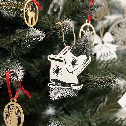 Neplīstoši koka Ziemassvētku rotājumi 20 gab., Ruhhy, balti