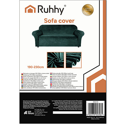 Elastīgs stūra dīvāna pārvalks Ruhhy 26183, 190-230 cm, tumši zaļš