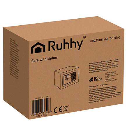 Elektroniskais seifs Ruhhy 26101 ar kodu, melns