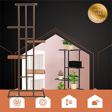 Daudzlīmeņu metāla puķu statīvs Ruhhy 26040, 106 cm, melns