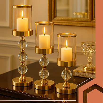 Candlestick - lantern set 3 pcs gold Ruhhy 26487