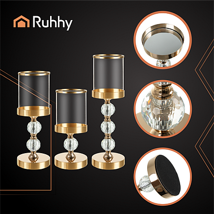 Candlestick - lantern set 3 pcs gold Ruhhy 26487