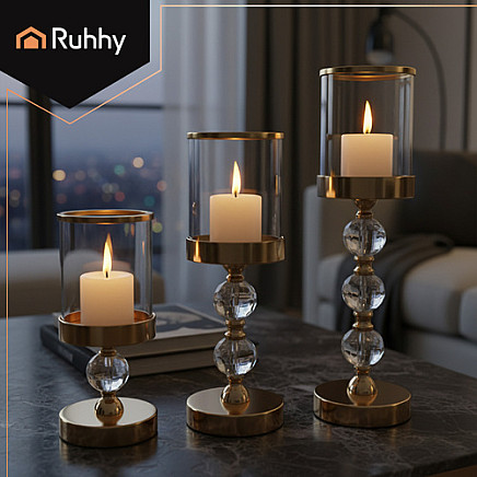 Candlestick - lantern set 3 pcs gold Ruhhy 26487