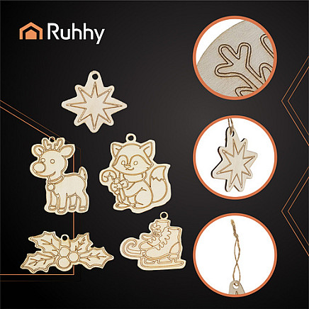 Koka Ziemassvētku rotājumi krāsošanai DIY komplekts 24 gab. Ruhhy 26471