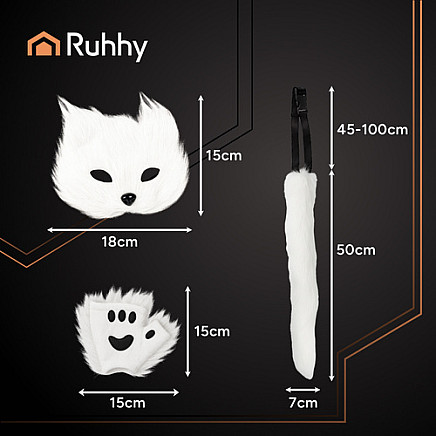 4-piece cat/fox costume, white, Ruhhy 26249