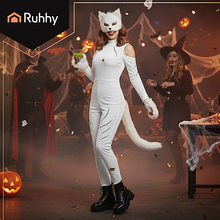 4-piece cat/fox costume, white, Ruhhy 26249